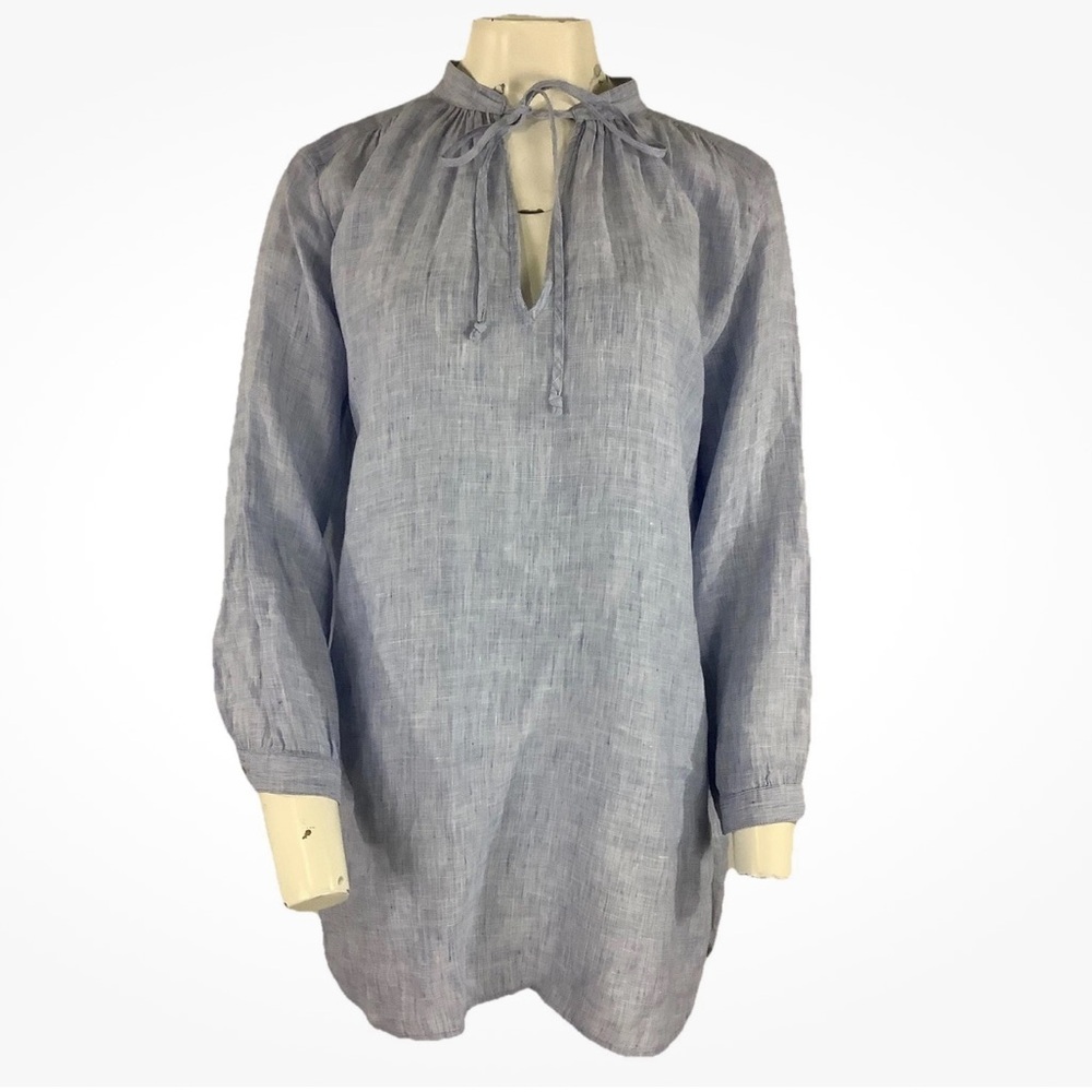 J Crew Sz S 100% Linen Lightweight Thin Travel Beach Vacation Tunic Top Blue